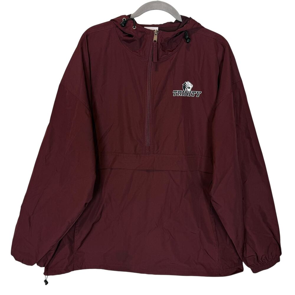 Champion Jacket Mens 2XL Maroon Trinity Tigers Logo Windbreaker Half‎ Zip Hooded